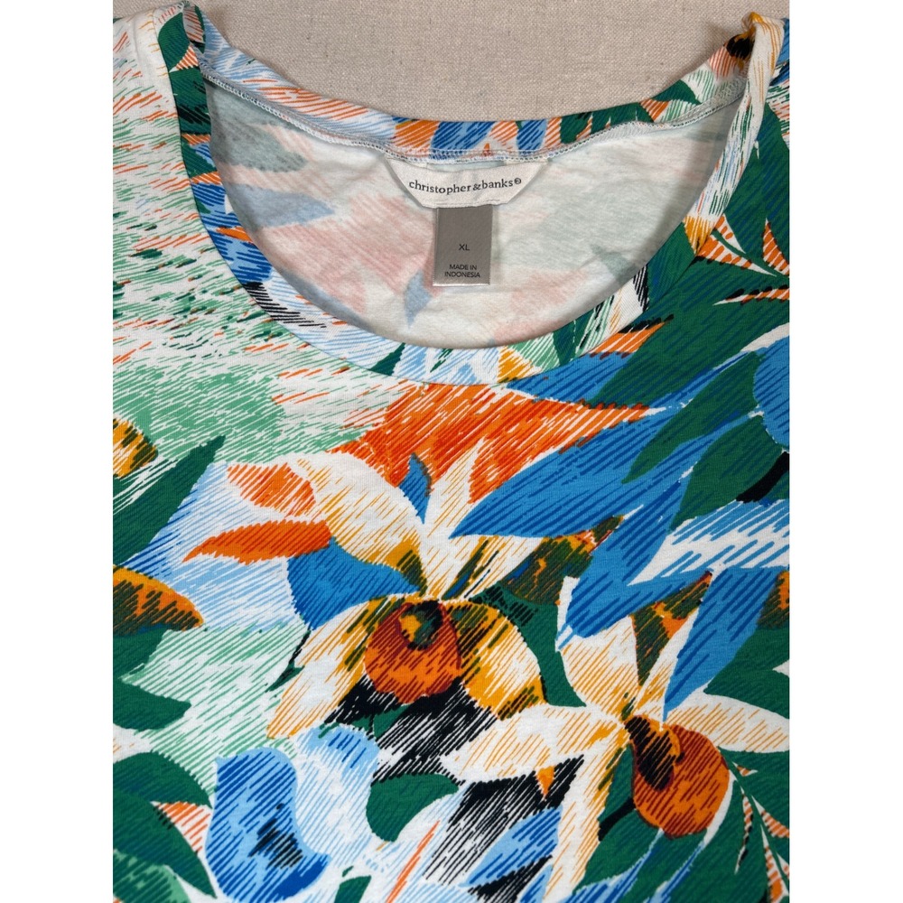 Christopher & Banks Womens XL Tropical Scenic Palm Sailboat Scoop Neck T-Shirt - Picture 3 of 6